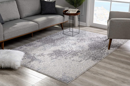 2' x 8' Cream and Gray Faded Filigree Runner Rug