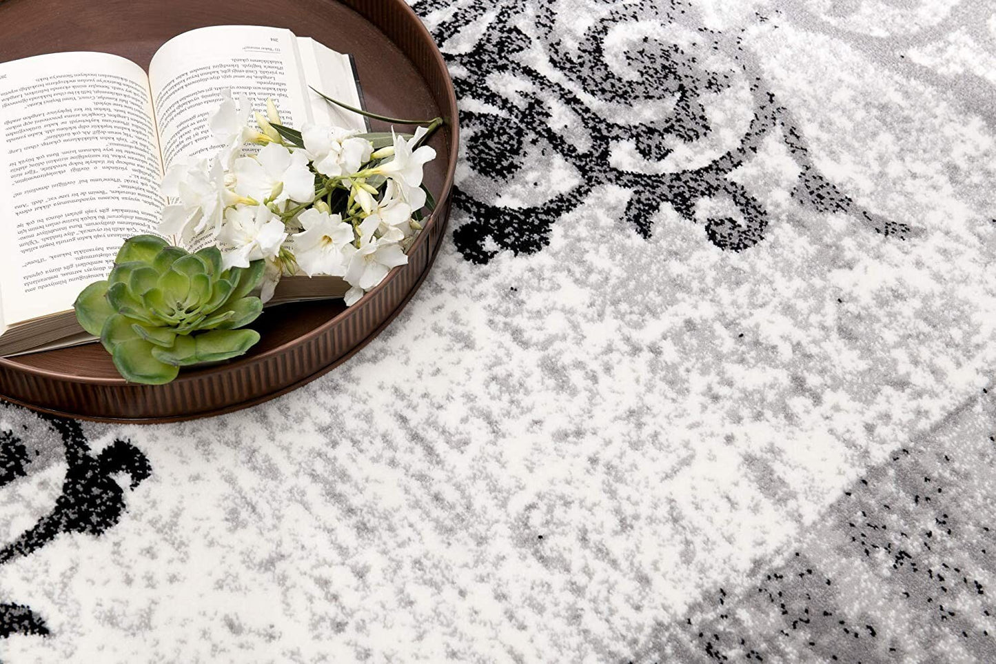 20' Gray Damask Dhurrie Runner Rug