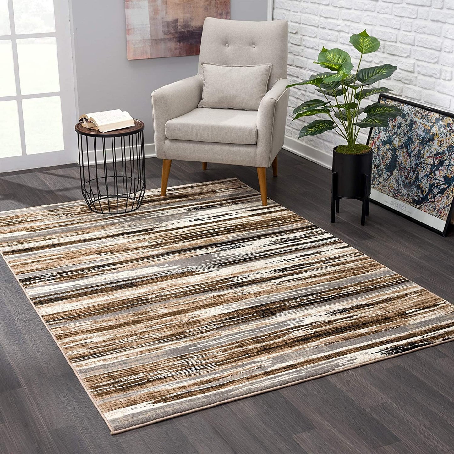 3' x 13' Beige Rustic Strokes Runner Rug