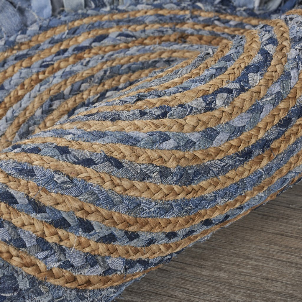 Denim And Natural Jute Round Swirl Fringed Rug