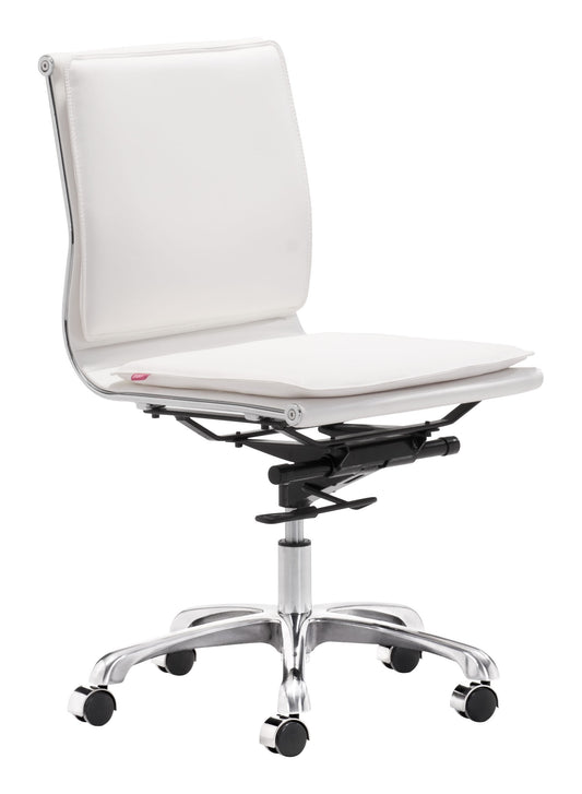 White Faux Leather Armless Executive Rolling Office Chair