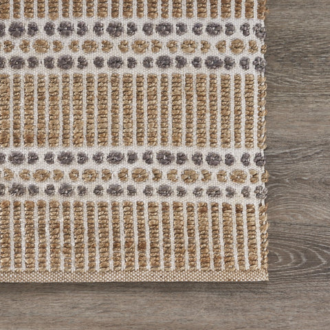9' x 12' Tan and Gray Detailed Stripes Area Rug