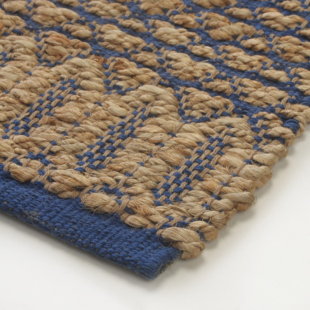 8' x 10' Tan and Blue Detailed Lattice Area Rug
