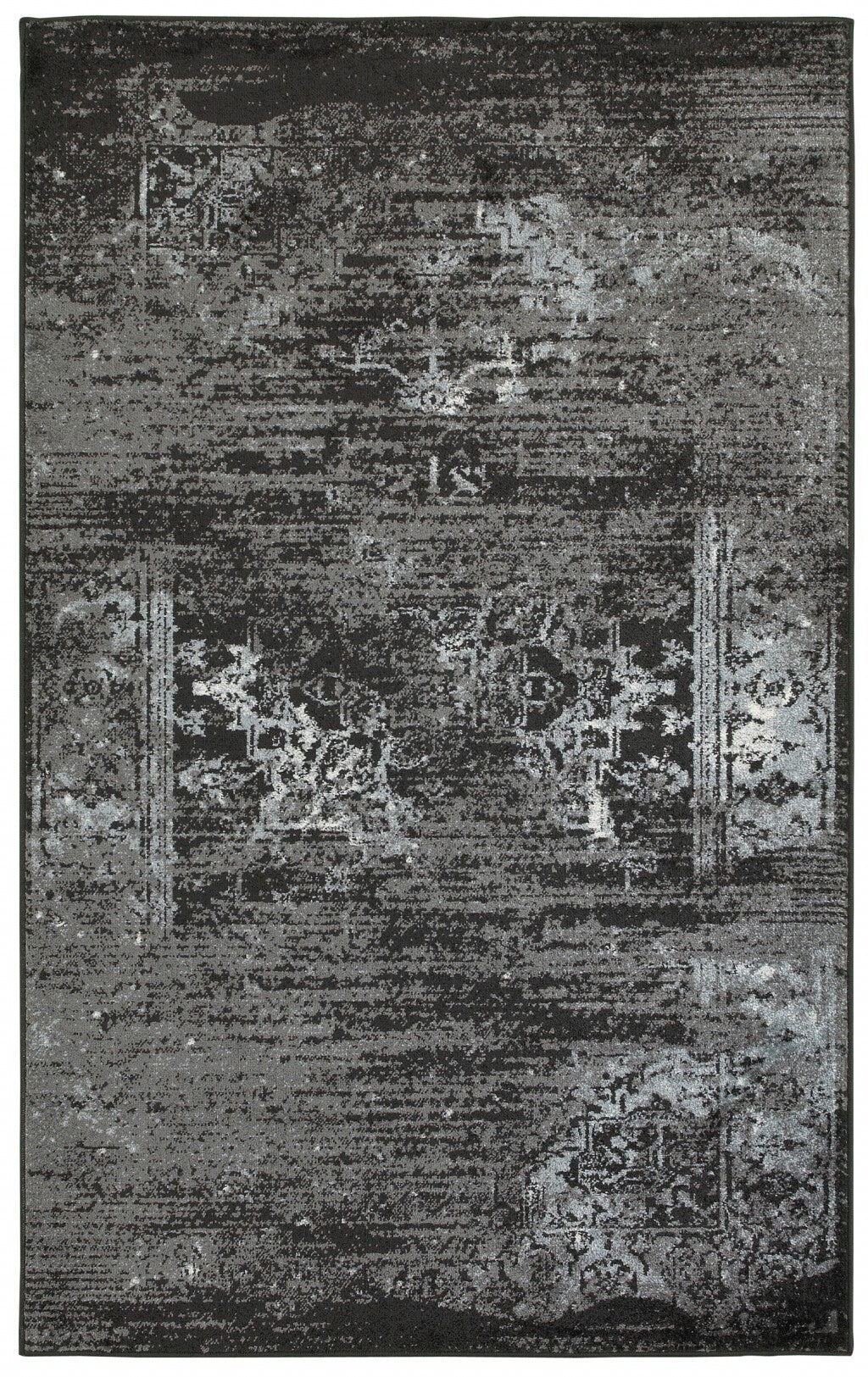 8' x 10' Black and Gray Distressed Area Rug