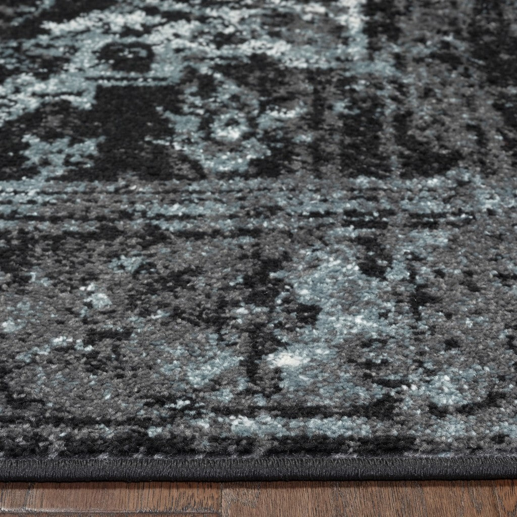 8' x 10' Black and Gray Distressed Area Rug