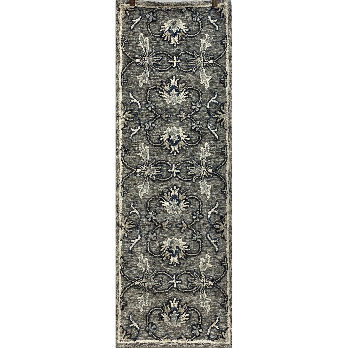 2' x 7' Gray Floral FIligree Runner Rug