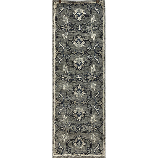 2' x 7' Gray Floral FIligree Runner Rug