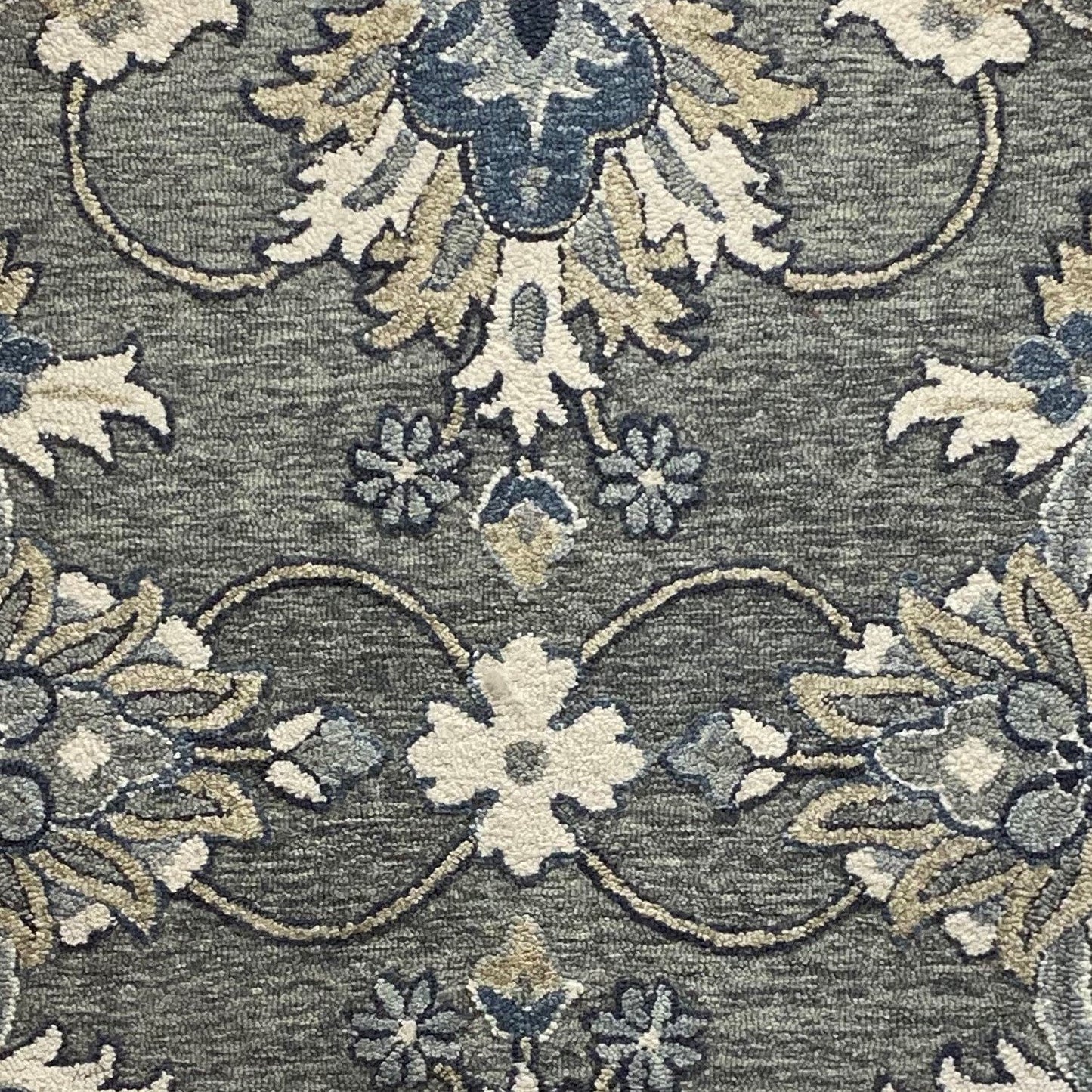 2' x 7' Gray Floral FIligree Runner Rug