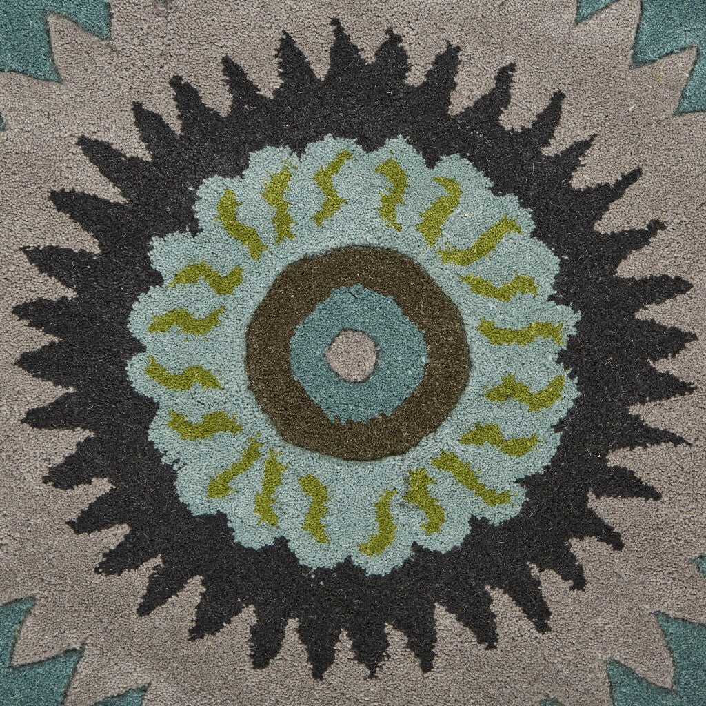 3' Round Green Peacock Feather Area Rug