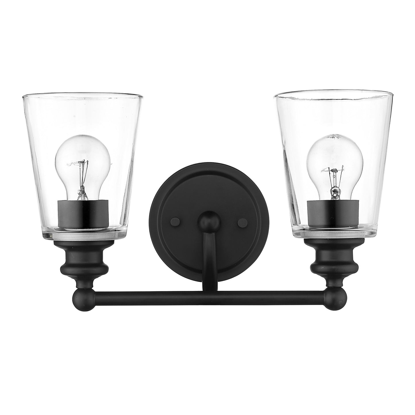 Two Light Matte Black Glass Shade Wall Sconce