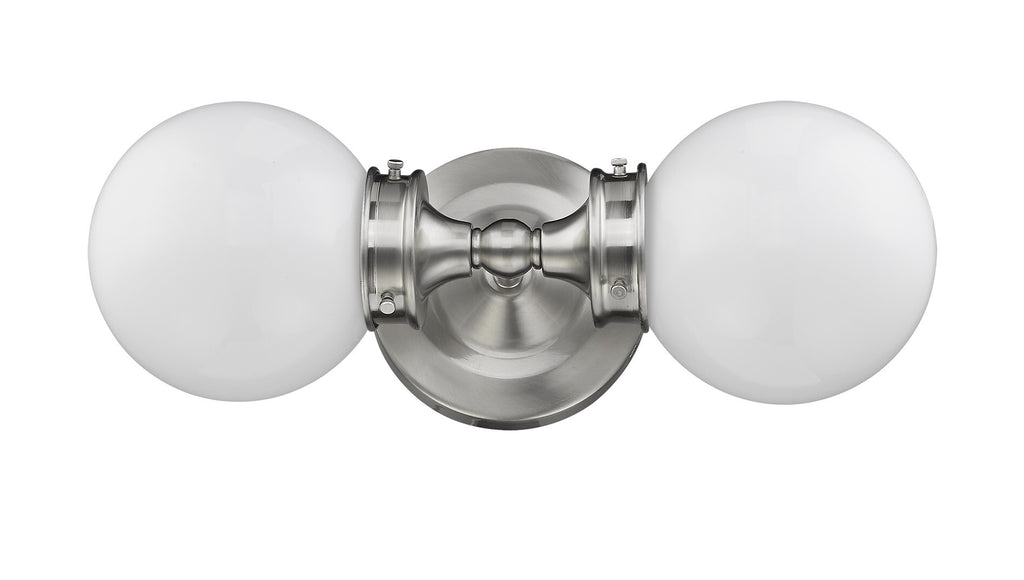Two Light Silver Wall Sconce with Round Frosted Glass Shade