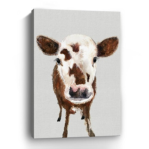 36" x 24" Brown and White Baby Cow Face Canvas Wall Art