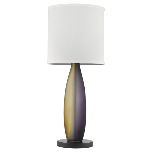 Elixer 1-Light Plum/Gold Frosted Glass And Ebony Lacquer Table Lamp With Lattice Cream Linen Shade