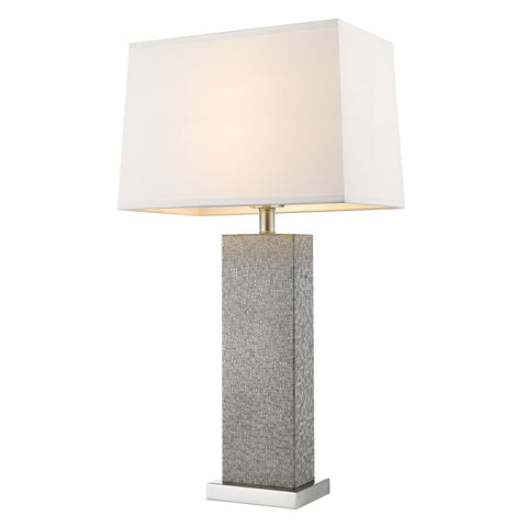 Merge 1-Light Brushed Nickel And Pewter Table Lamp With Homespun Linen Shade