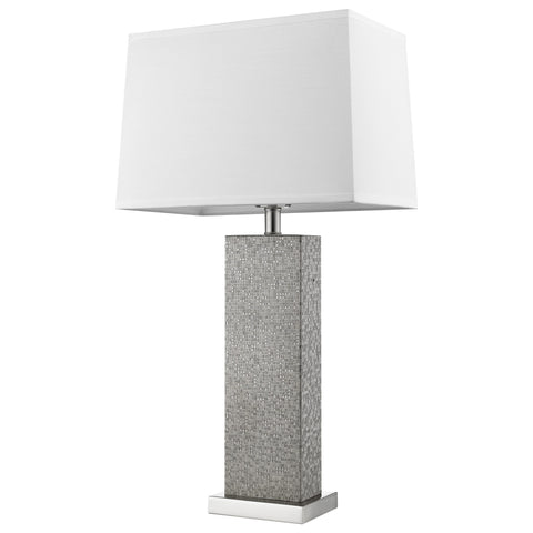 Merge 1-Light Brushed Nickel And Pewter Table Lamp With Homespun Linen Shade