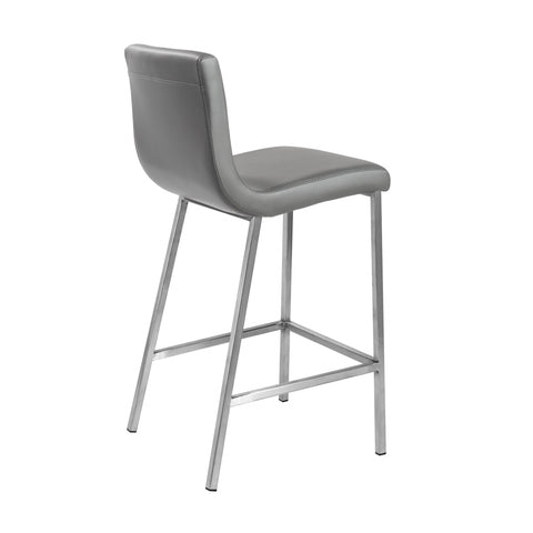 Set of Two Gray Faux Leather and Steel Counter Stools