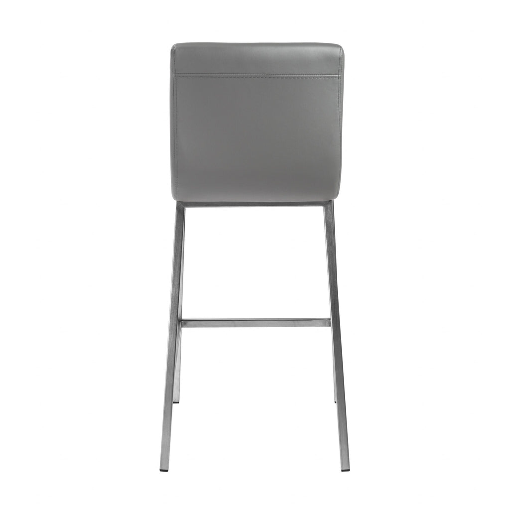 Set of Two Gray Faux Leather and Steel Counter Stools