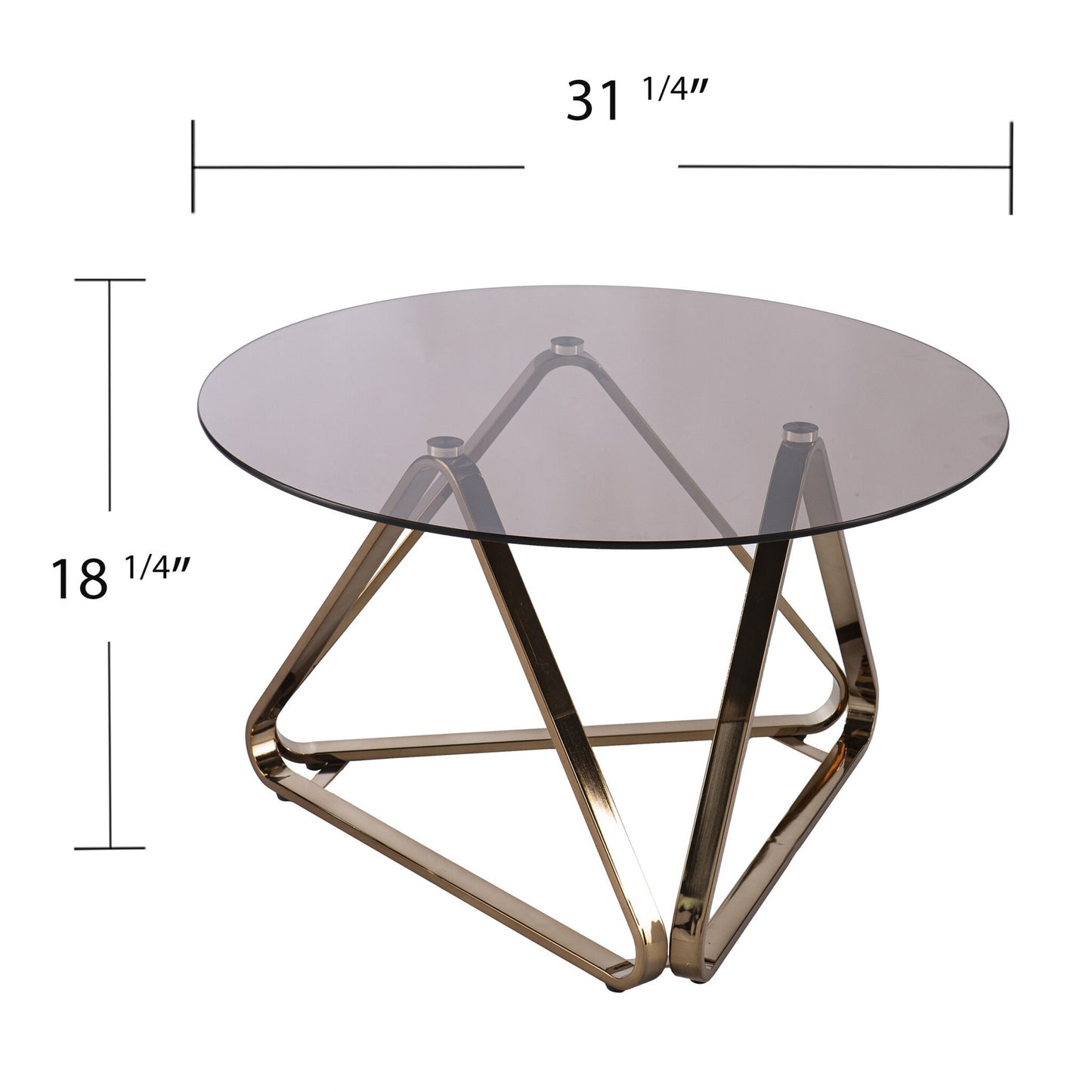 31" Champagne Glass And Metal Round Coffee Table
