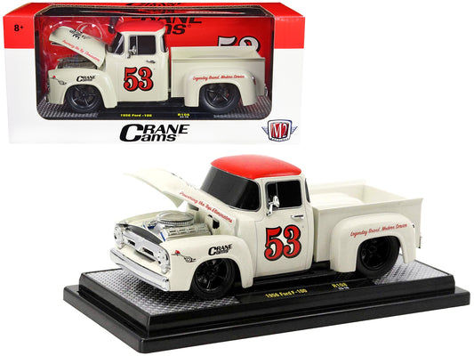 1956 Ford F-100 Pickup Truck Wimbledon White with Red Top "Crane Cams" Limited Edition to 6150 pieces Worldwide 1/24 Diecast Model Car by M2 Machines