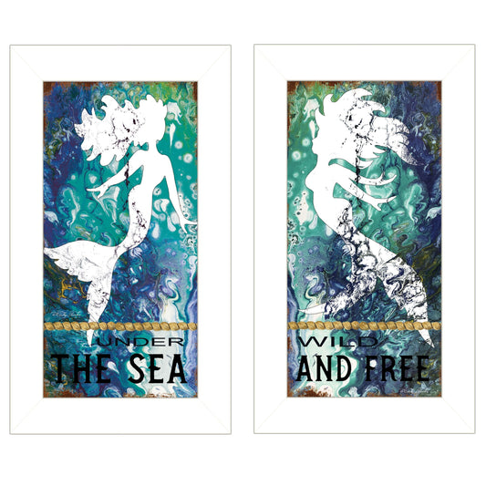 Set Of Two Under The Sea 1 White Framed Print Wall Art