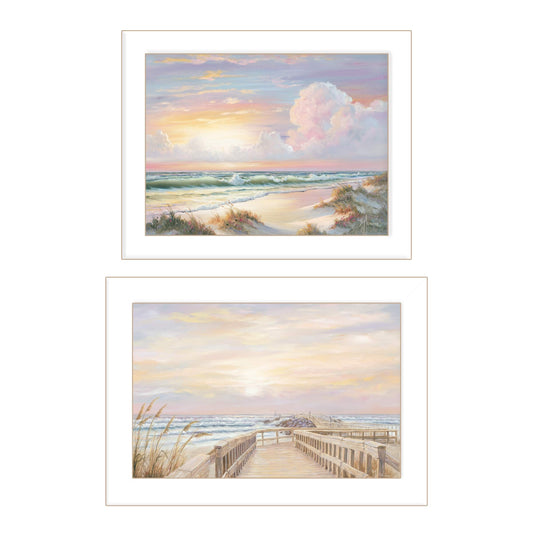 Set Of Two Sunrise Sunset 1 White Framed Print Wall Art