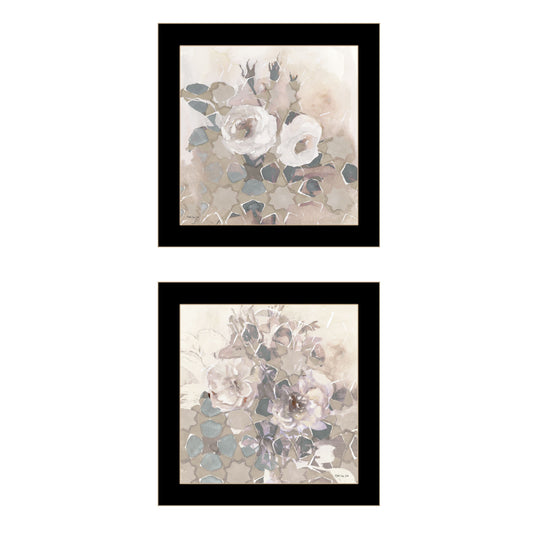 Set Of Two Transitional Blooms 3 Black Framed Print Wall Art