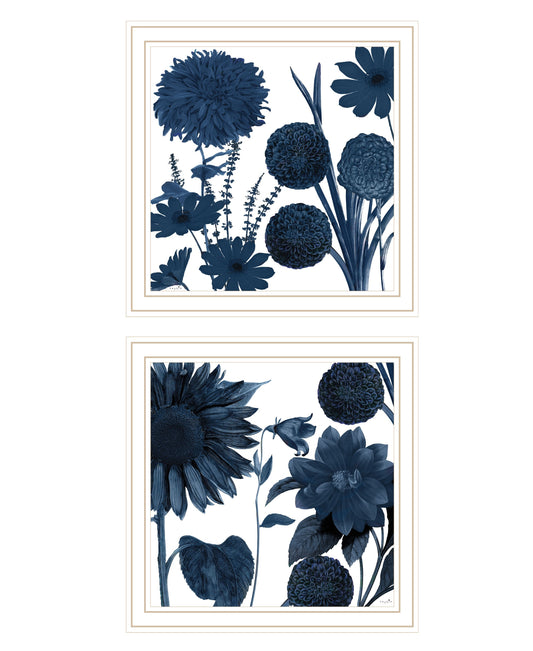 Set Of Two Sunflower Blues 2 White Framed Print Wall Art