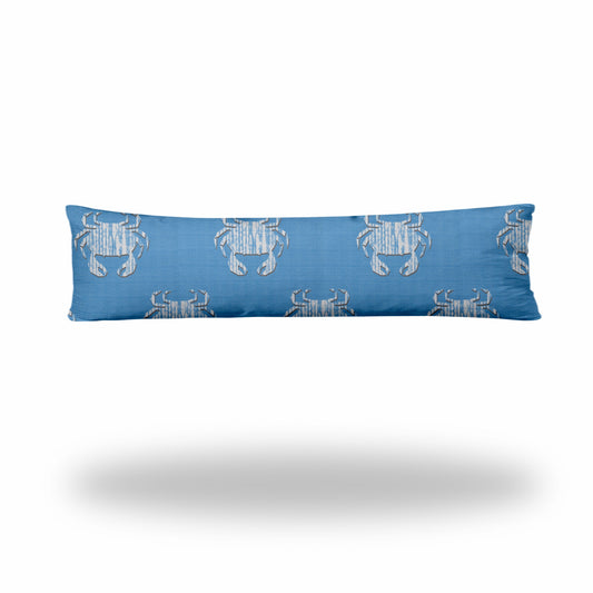 12" X 48" Blue And White Crab Zippered Coastal Lumbar Indoor Outdoor Pillow