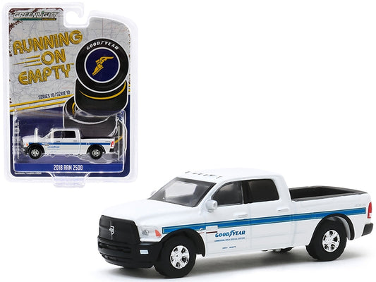 2018 RAM 2500 4x4 Pickup Truck White with Blue Stripes "Goodyear Commercial Tire & Service Centers" "Running on Empty" Series 10 1/64 Diecast Model Car by Greenlight