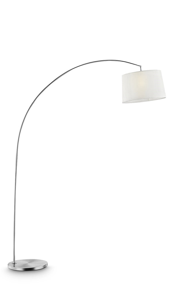 Silver Metal Arch Floor Lamp with White Fabric Shade