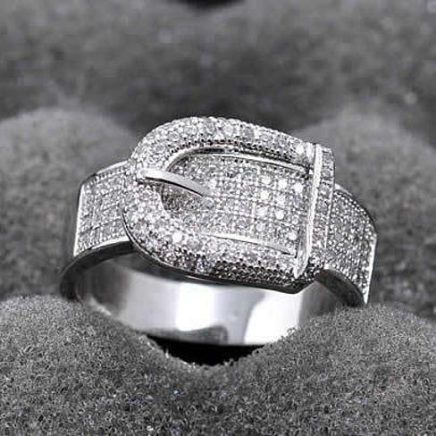 Illusion - Belt Style Ring Crafted In Hand Set CZ Stones On Sterling Silver