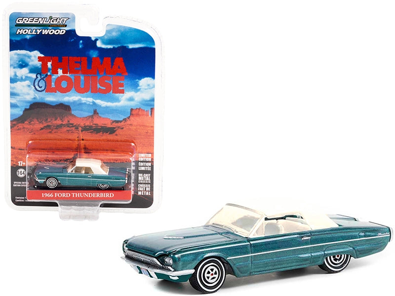 1966 Ford Thunderbird Convertible (Top-Up) Blue Metallic with White Top "Thelma & Louise" (1991) Movie "Hollywood Special Edition" 1/64 Diecast Model Car by Greenlight