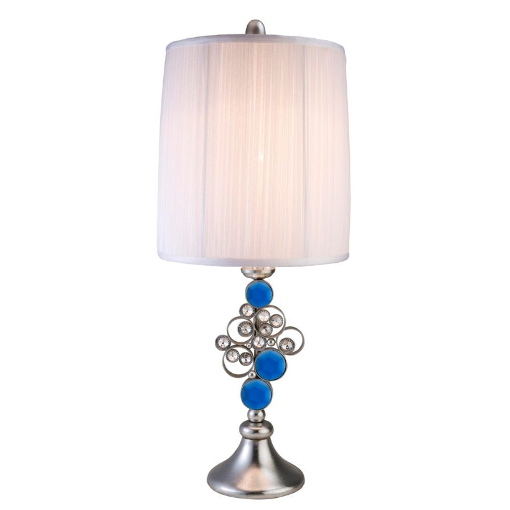 Dazzling Faux Crystal and Turquoise Silver Table Lamp