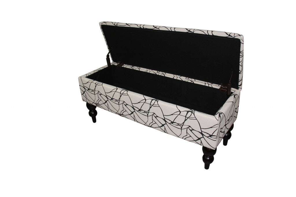 Modern Tailored Black and White Abstract Storage Bench