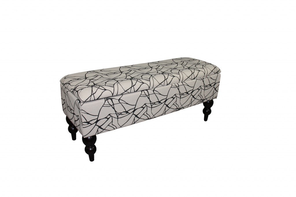 Modern Tailored Black and White Abstract Storage Bench