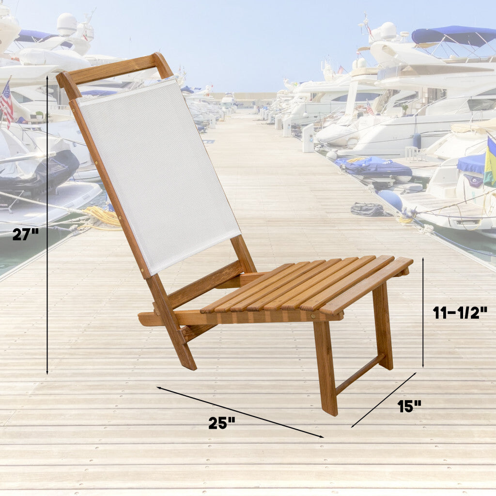 Brown And Brown and White Solid Wood Deck Chair