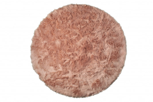 6' X 6' Dusty Rose Round Faux Fur Washable Non Skid Area Rug