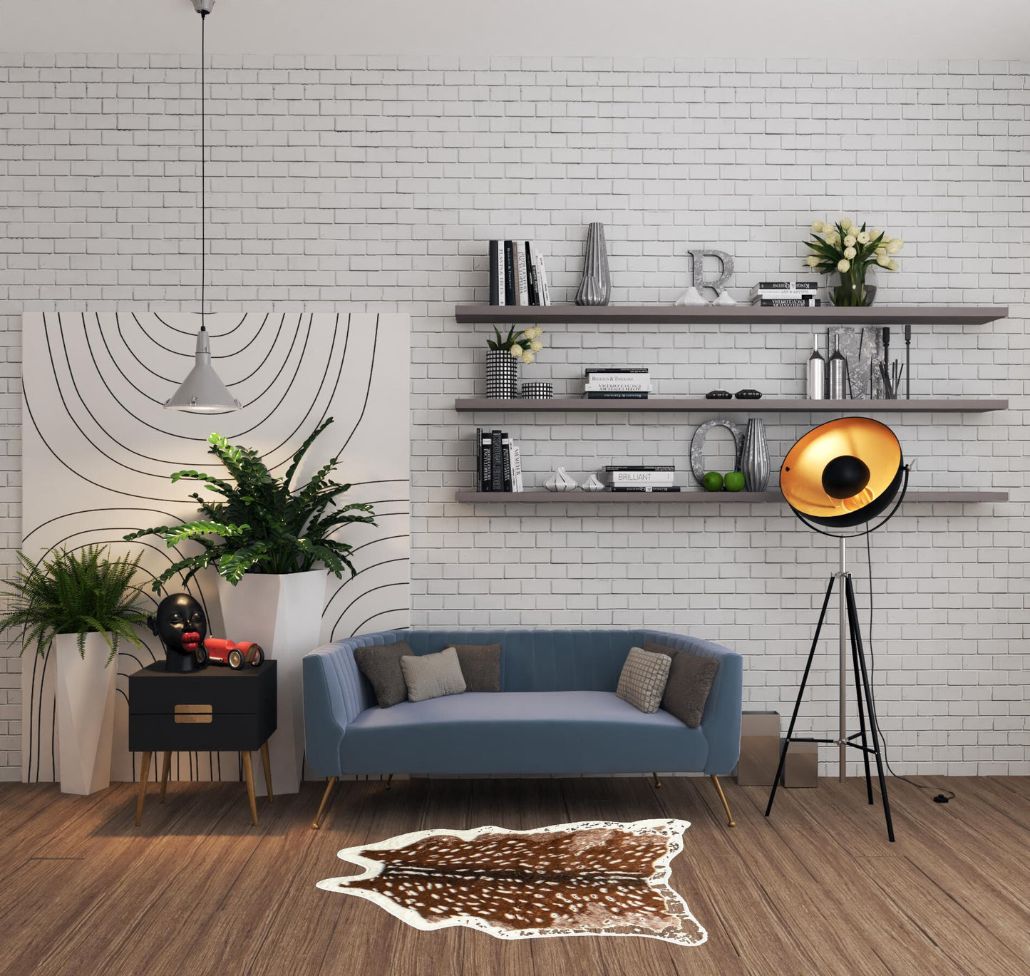 4' X 5' Off White And Brown Faux Cowhide Non Skid Area Rug