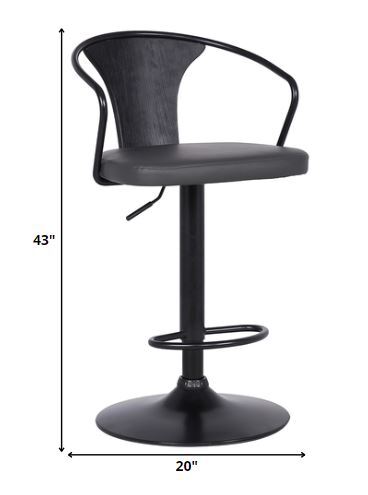 24" Gray And Black Iron Swivel Low Back Adjustable Height Bar Chair