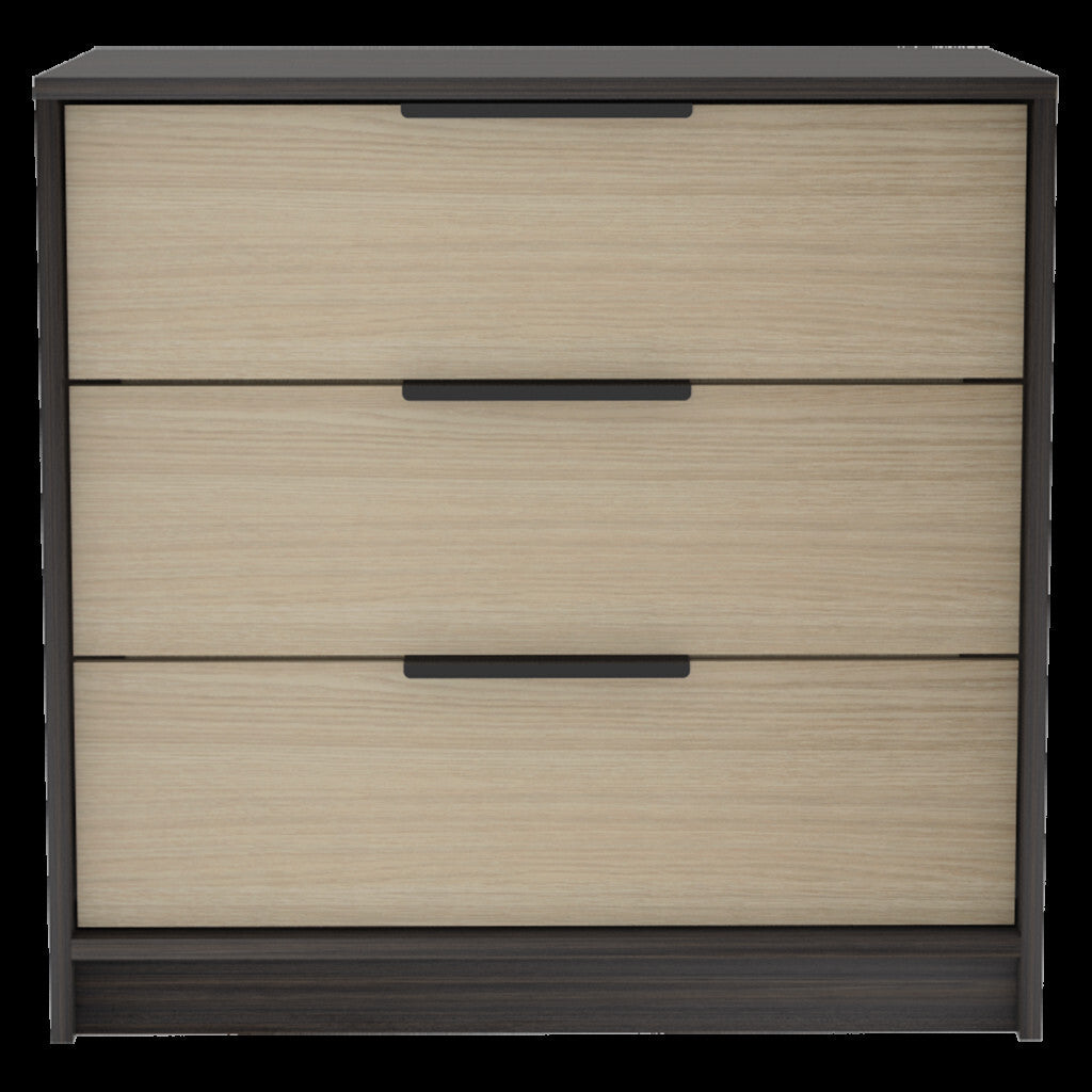 28" Black And Light Oak Manufactured Wood Three Drawer Standard Dresser