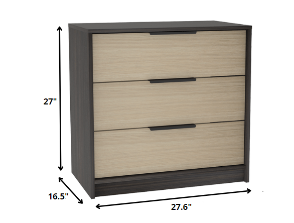 28" Black And Light Oak Manufactured Wood Three Drawer Standard Dresser