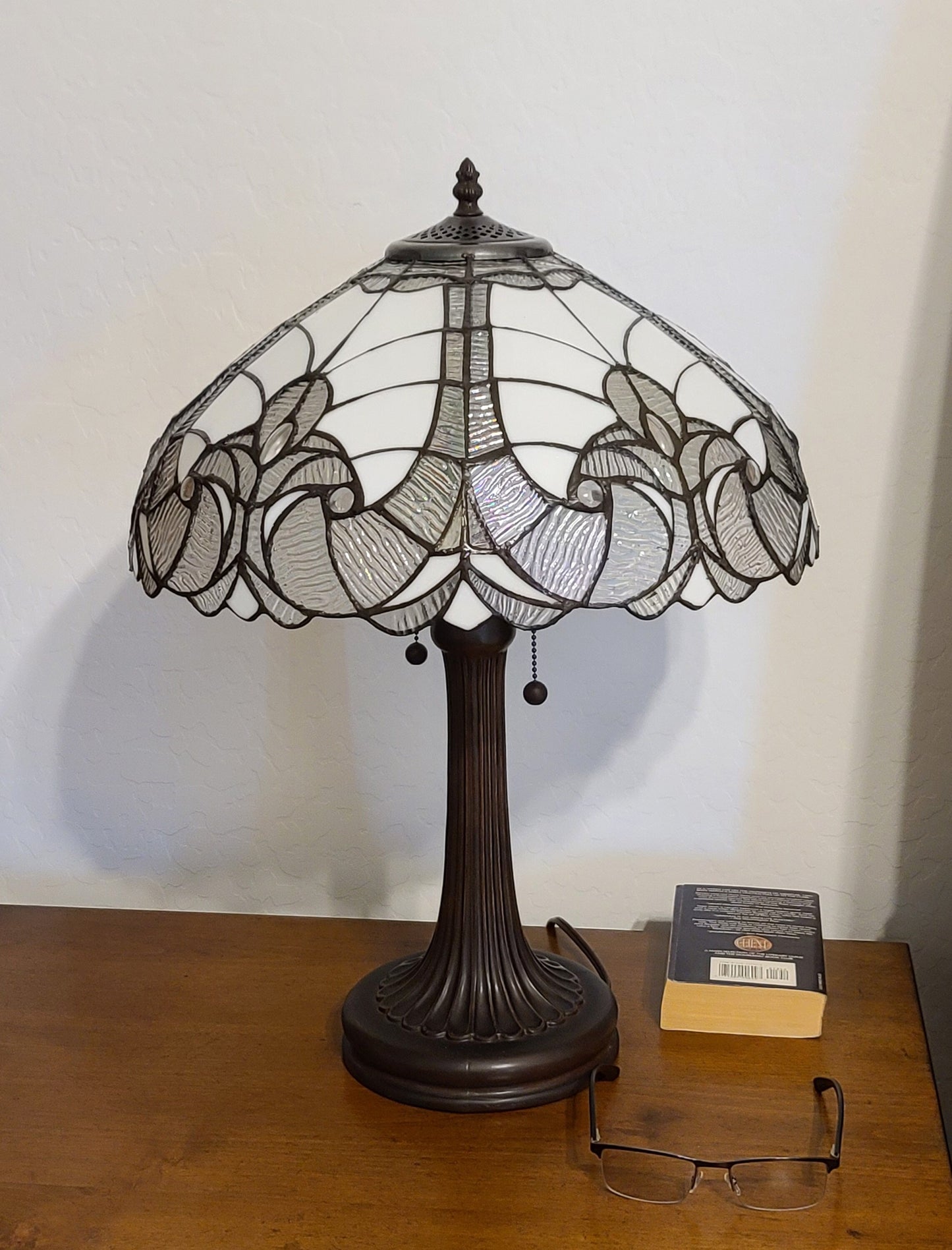 23" Stained Glass Two Light Vintage Antique Accent Table Lamp