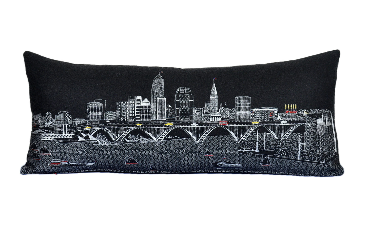 35" Black Cleveland Nighttime Skyline Lumbar Decorative Pillow