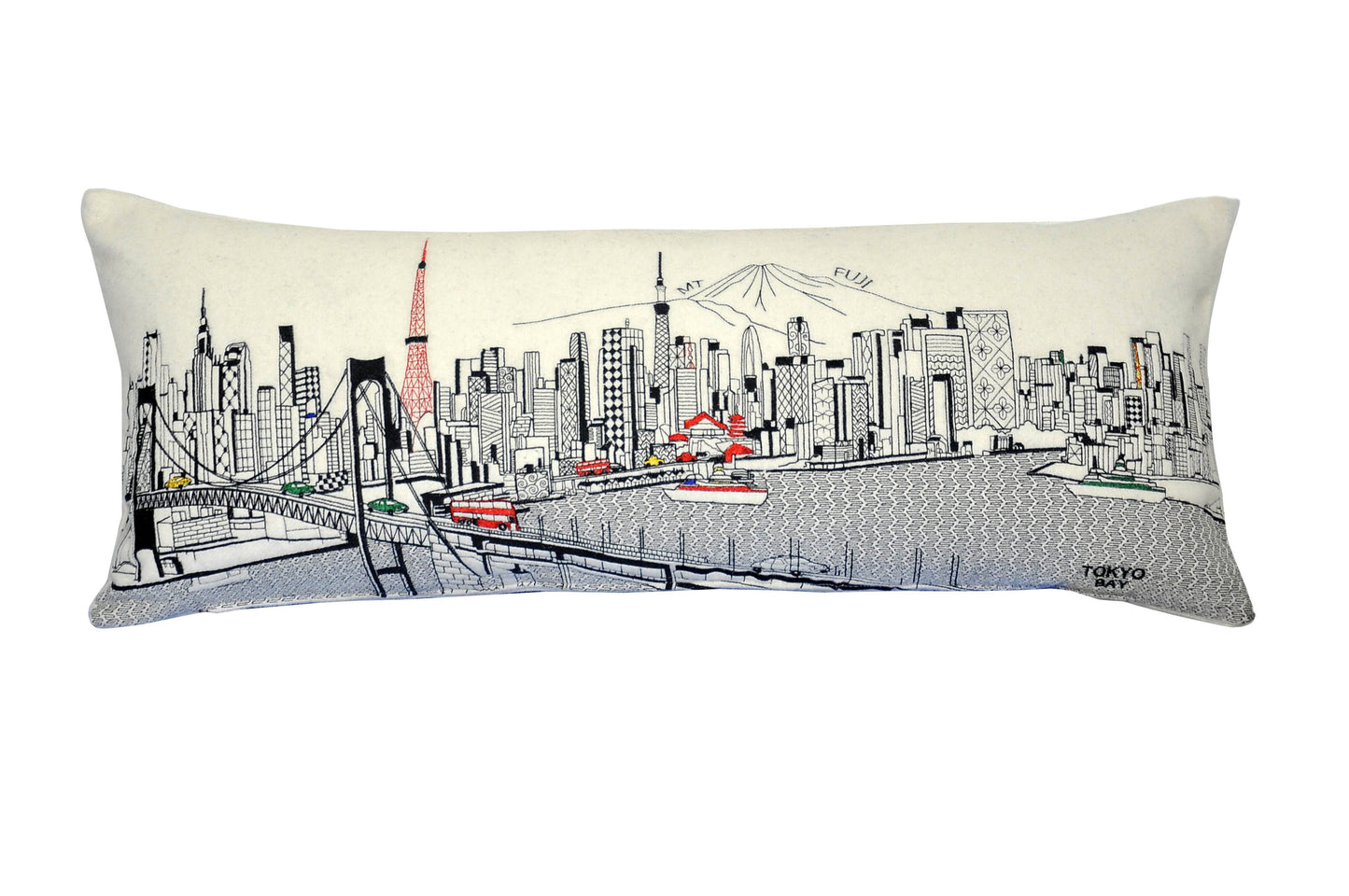 35" White Tokyo Daylight Skyline Lumbar Decorative Pillow