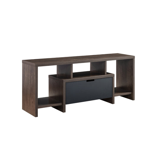 47" Walnut Oak And Black Manufactured Wood Cabinet Enclosed Storage TV Stand
