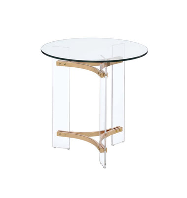 24" Gold And Clear Glass And Metal Round End Table