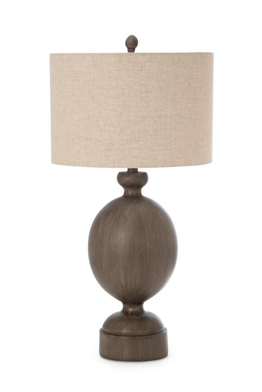 30" Brown Table Lamp With Beige Drum Shade