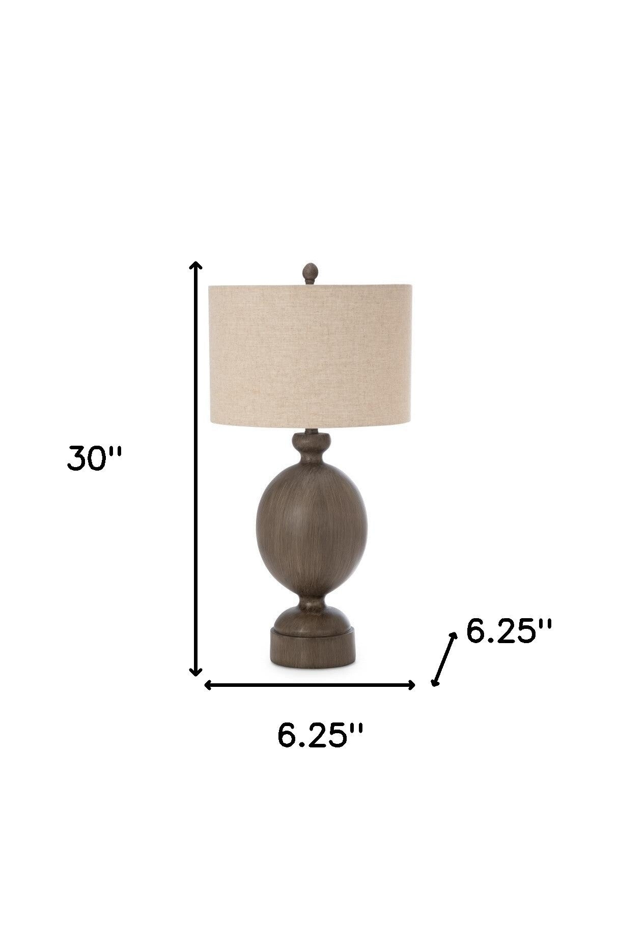 30" Brown Table Lamp With Beige Drum Shade