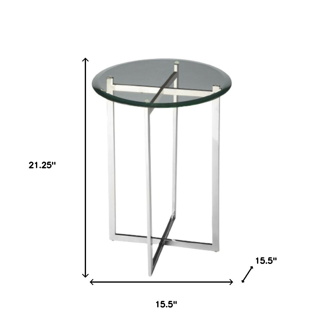 21" Silver Geo Base and Glass Round End Table