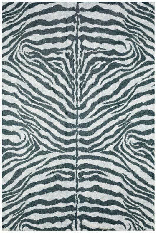 5' X 8' Grey Zebra Print Shag Handmade Non Skid Area Rug